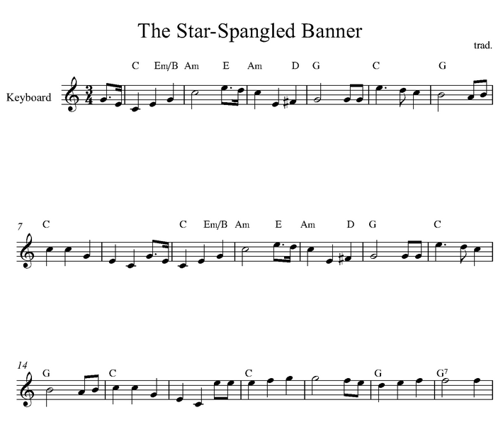 دانلود نت کیبورد (ارگ) Star Spangled Banner  از آهنگساز  محلی